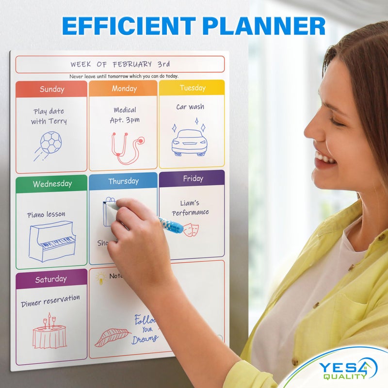 YES4QUALITY Magnetic Calendar - 16x12 Whiteboard - Dry Erase Calendar for Fridge - Monthly Refrigerator White Board Sheet with 3 Colorful Markers & Eraser, Meal Planner & Family Orgnanizer - by Yes4Quality - Image 2